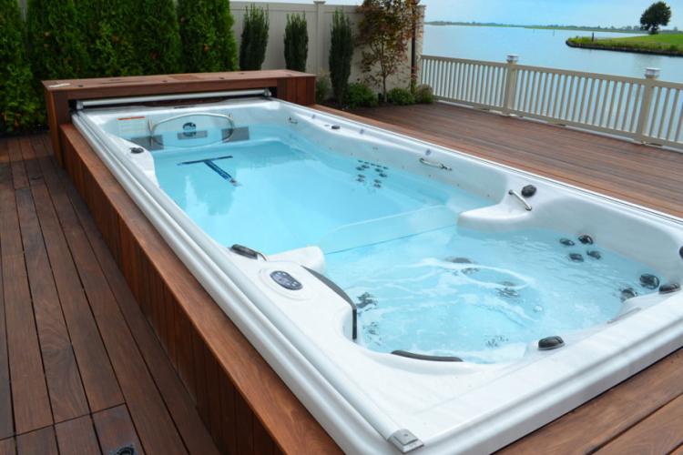 Swim Spa with a lake view